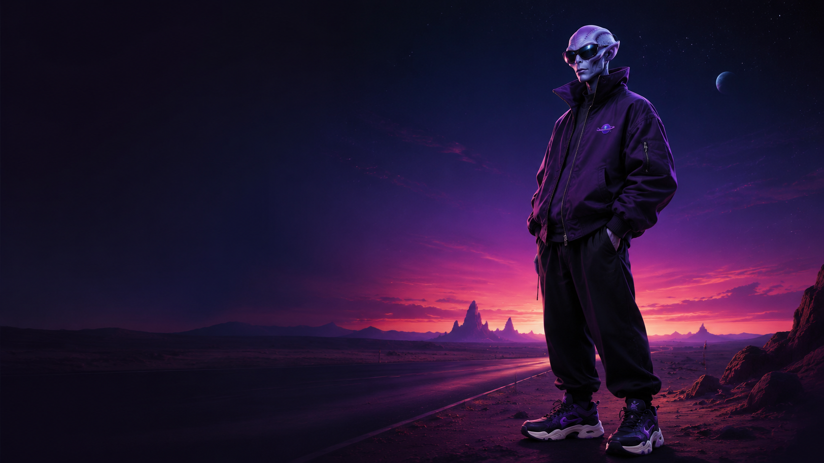 The Outtlander standing in a cosmic desert
